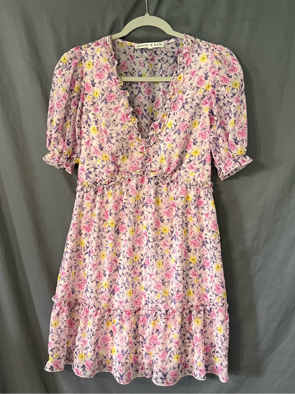 allison & kelly Pink Floral Ruffle Midi Dress